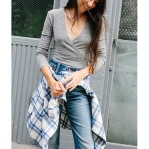 Madewell‎ Heather Gray Wrap Top Thong Bodysuit Medium Balletcore Minimalist